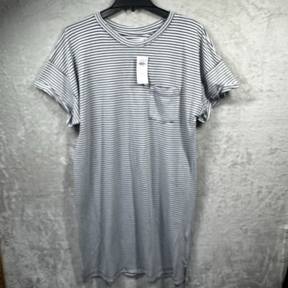 Abercrombie Fitch NEW T-Shirt Dress XL Black White Distress Hem Pullover Stretch